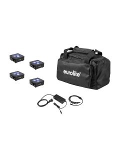 EUROLITE Set 4x AKKU Flat Light 3 bk + Charger + Soft Bag