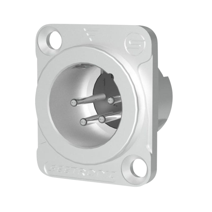 Seetronic MJ4F2C XLR 4P Chassis - male Verzilverde contacten - nikkelen behuizing