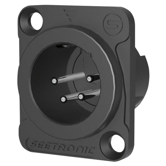 Seetronic MJ4F2CB XLR 4P Chassis, male Verzilverde contacten - zwarte behuizing