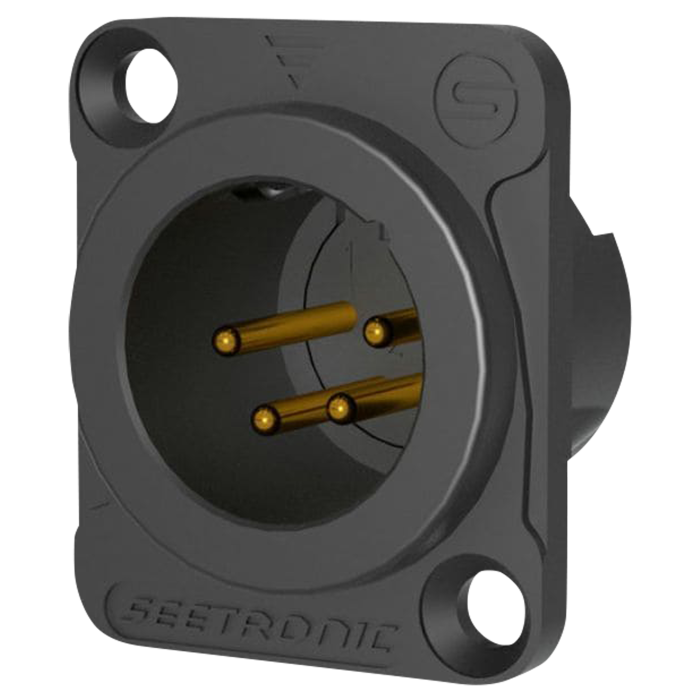 Seetronic MJ4F2CBG XLR 4P Chassis, male Vergulde contacten - zwarte behuizing
SKU