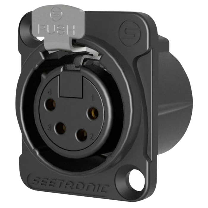 Seetronic MK4F2CBG XLR 4P Chassis, female Vergulde contacten - zwarte behuizing