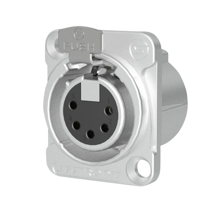 Seetronic MK5F2C XLR 5P Chassis - female Verzilverde contacten - nikkelen behuizing